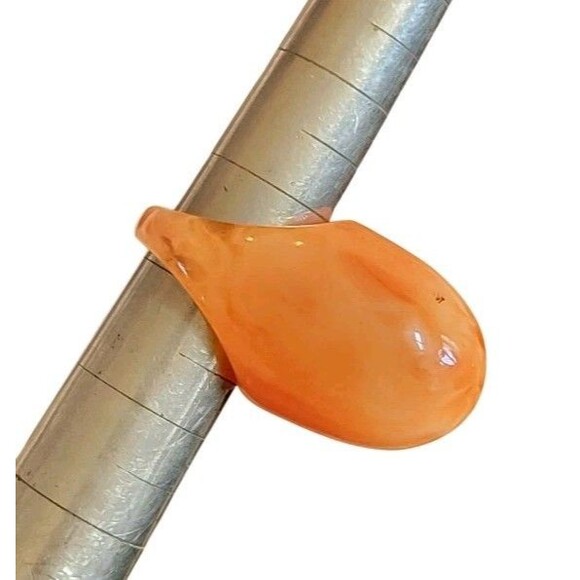 Vintage Huge Chunky Lucite Ring Cream Orange Bubble Marble 80s Mod Retro Size 7 - Picture 4 of 6